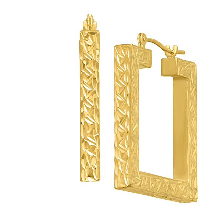 Eternity Gold Textured Open Square Hoops Earrings in 14K Gold