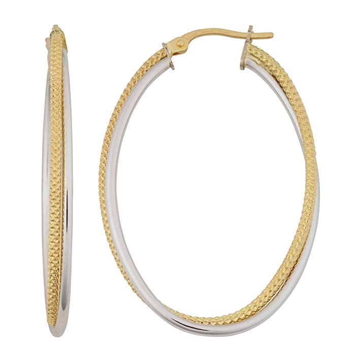 18k Two-Tone Gold Double Oval Hoop Earrings, 1.7