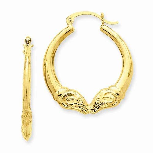 14 Karat Yellow Gold Rams Head Hoop Earrings