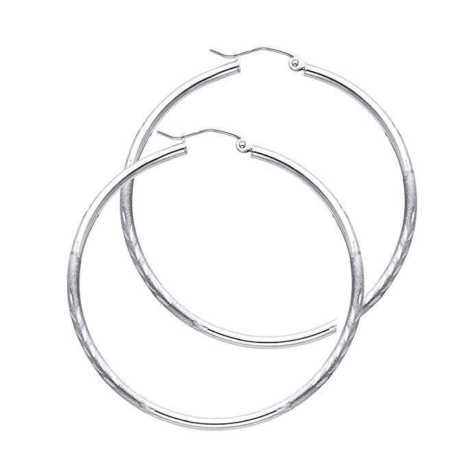 14k White Gold 2mm Thickness Hoop Earrings (35 x 35 mm)