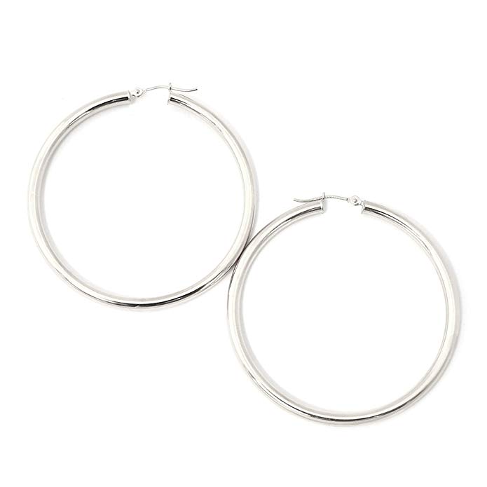 14k Yellow or White Gold 3mm Polished Hoop Earrings, 2