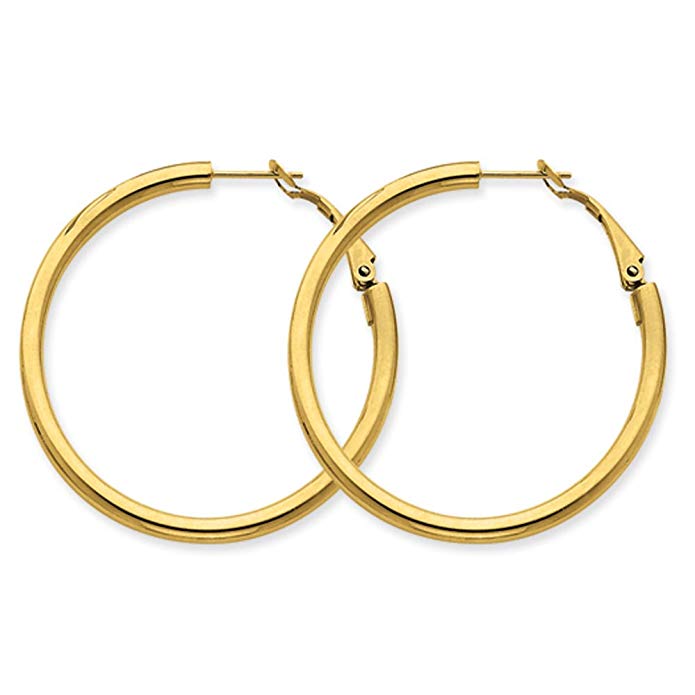 3mm, 14k Yellow Gold Omega Back Round Hoop Earrings, 40mm (1 1/2 Inch)