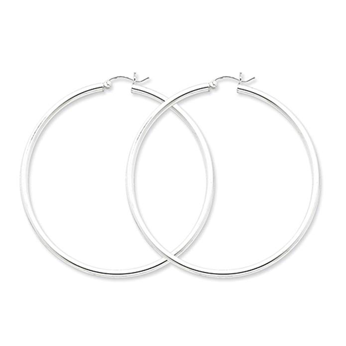 2.5mm Sterling Silver, X-Large Round Hoop Earrings, 80mm (3 1/8 In)