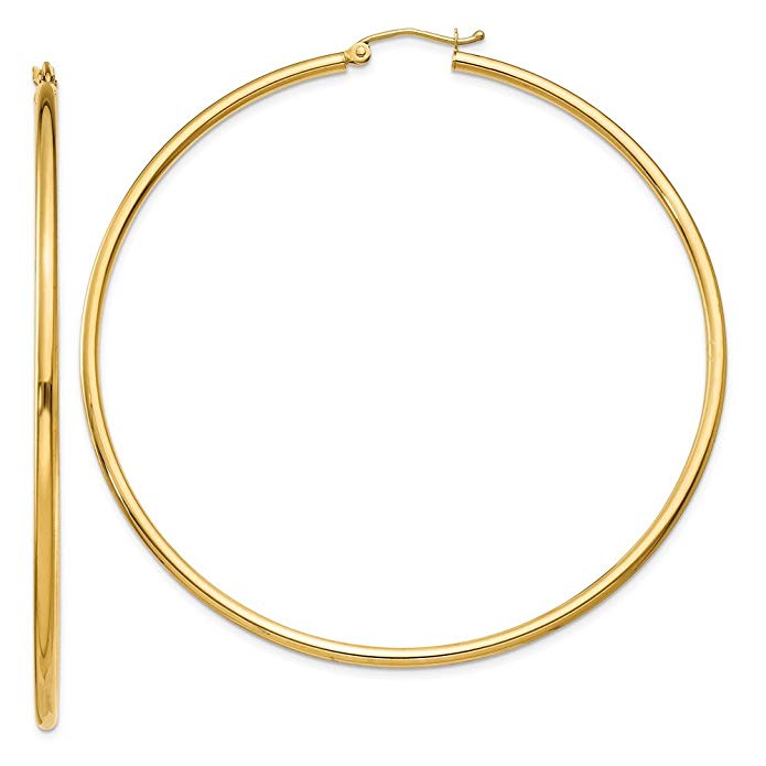 10k Yellow Gold 2.5 mm Classic Round Hoop Earrings - 20 to 65 mm