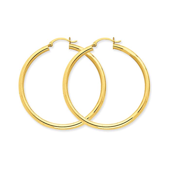 3mm, 14k Yellow Gold Classic Round Hoop Earrings, 45mm (1 3/4 Inch)