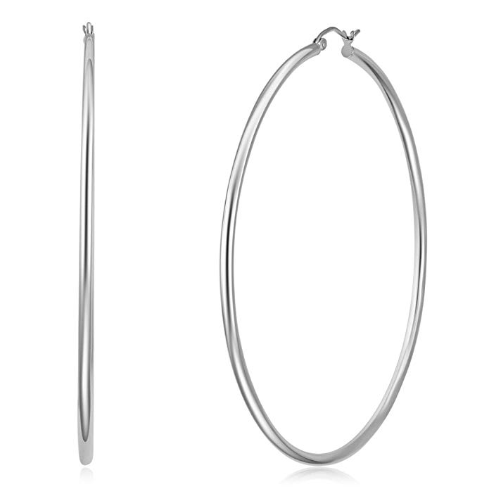 Wellingsale Ladies 14k White Gold Polished 2mm Hinged Hoop Earrings - 10 Different Size Available