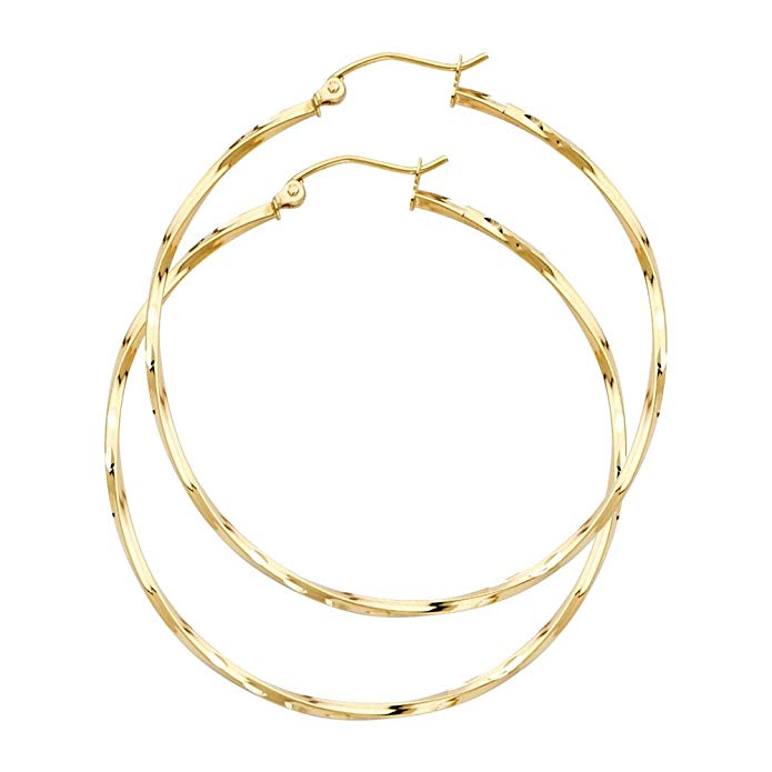 14k Yellow Gold 1.5mm Thickness Fancy Twisted Hoop Earrings - 5 Different Size Available