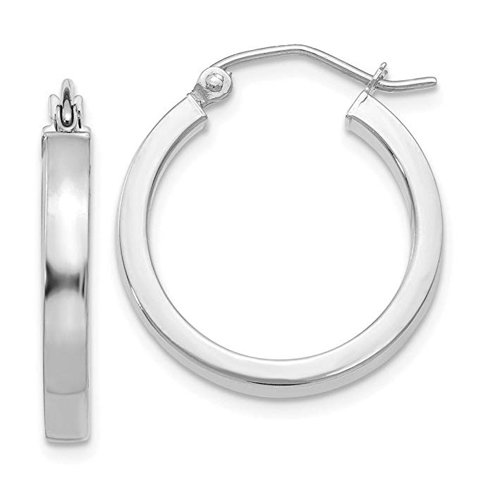 14k White Gold 2x3mm Rectangle Tube Hoop (20mm Diameter)