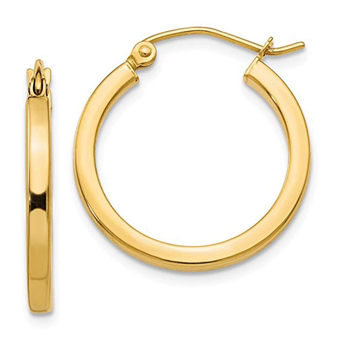 14k Yellow Gold Square-Tubed Hoop Earrings (2mm Thick), All Sizes