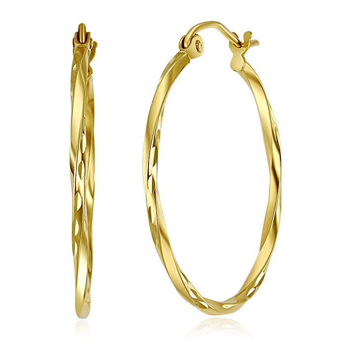 Wellingsale Ladies 14k Yellow Gold Diamond Cut Polished 1.5mm Fancy Twisted Hoop Earrings (24mm Diameter)