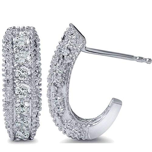 1/2ct Vintage Pave Huggie Hoops Earrings 14K White Gold