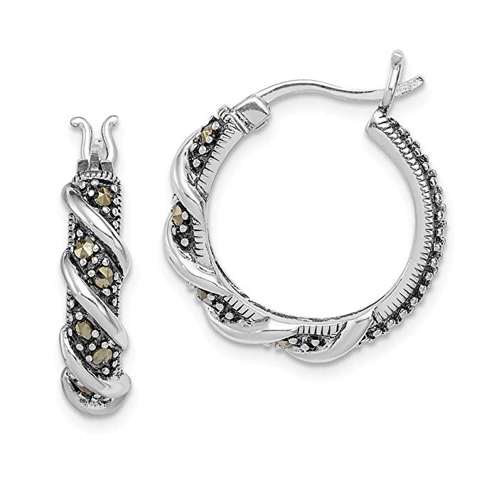 925 Sterling Silver Swirl Hoop Marcasite Earrings Ear Hoops Set Fine Jewelry For Women Gift Set