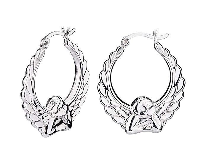 G&H Sterling Silver Click-Top Angel Creole Hoop Earrings