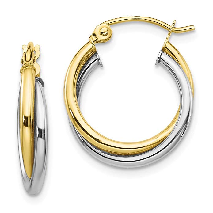 Jewels By Lux 10K Yellow & White Gold Textured Twist Hoop Earrings