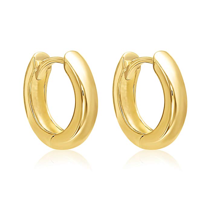 MCS Jewelry 14 Karat Yellow Gold Small Huggie Hoop Earrings (Diameter: 13 mm)