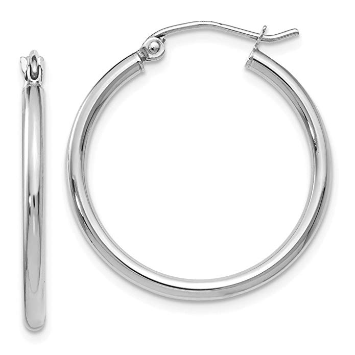 10k 2.00mm White Gold Polished 0.9IN Hinged Hoop Earrings (0.9IN x 0.9IN)