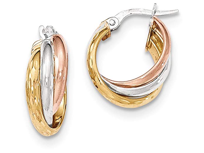 Finejewelers 14k Tri-color Polished/Bright-cut Post Hoop Earring