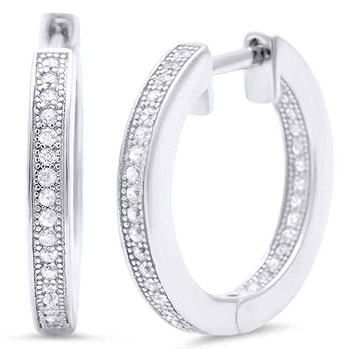 DTLA Sterign Silver CZ Multi Row Hoop Earrings - Select Color