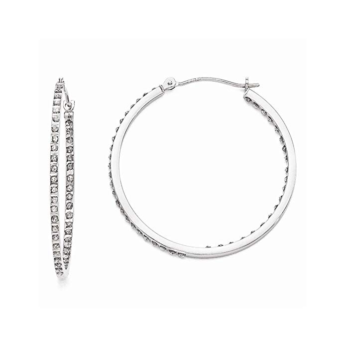 Roy Rose Jewelry 14K White Gold Diamond Fascination Round Hinged Hoop Earrings ~ 36mm length