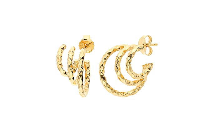 Earlusions Gold Plated Sterling Silver Triple Small Hoop Illusion Earrings with Diamond Cut