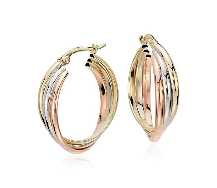 MCS Jewelry 14k Gold Tri-Color Triple Hoop Earrings (0.80