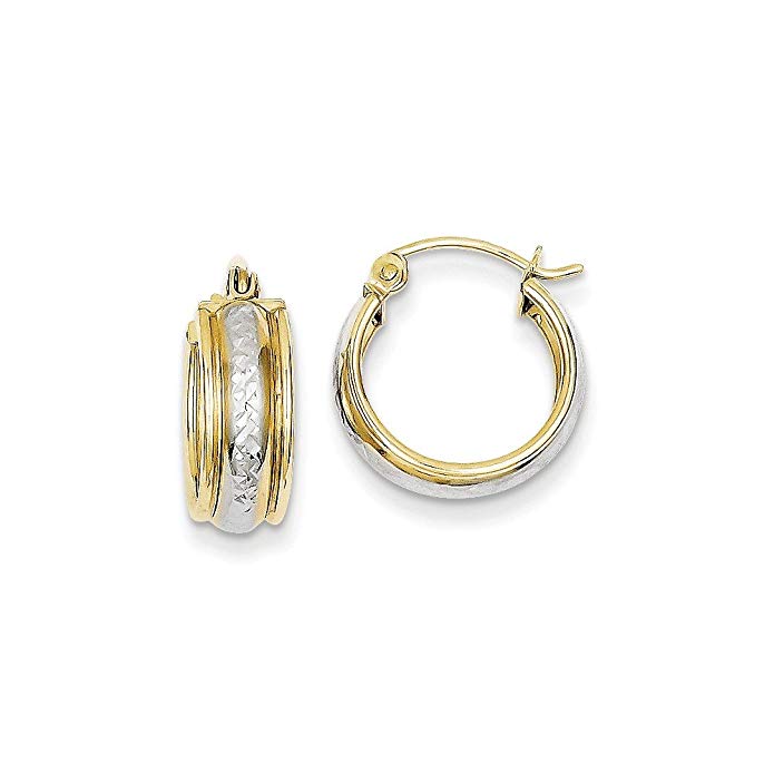 10K Two-Tone Gold Diamond-Cut Hoop Earrings