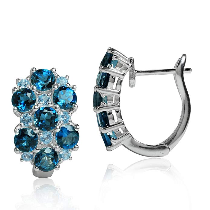 4.06ct. Genuine London & Blue Topaz 925 Sterling Silver Huggie Earrings