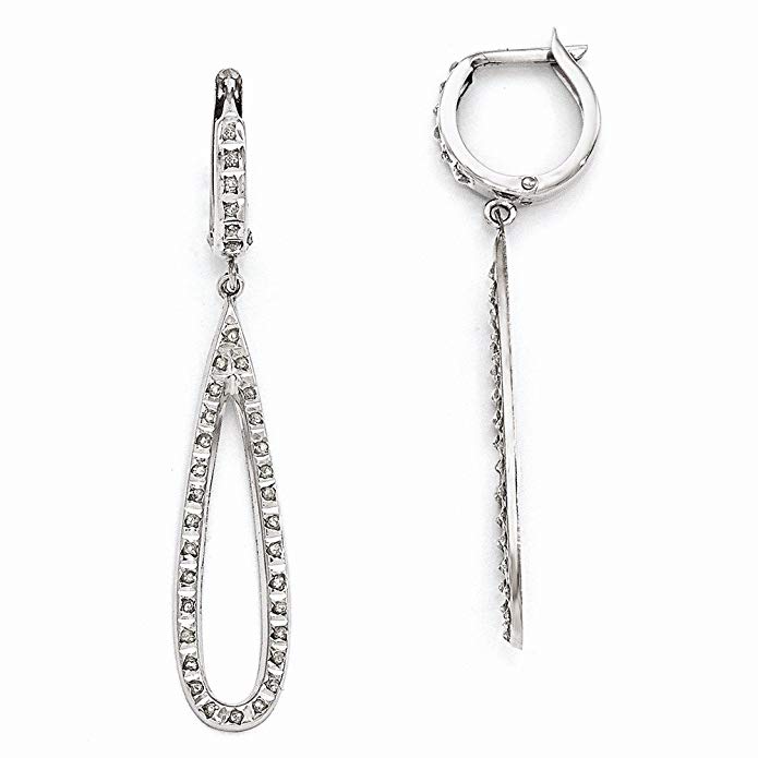 14k White Gold Diamond Fascination Teardrop Dangle on Round Hinged Hoop Ear