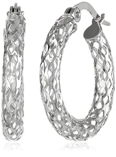 14k White Gold Cutout Hoop Earrings