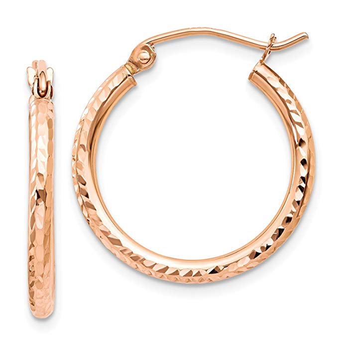 Roy Rose Jewelry 14K Rose Gold Diamond-cut Polished Hoop Earrings ~ 20mm length