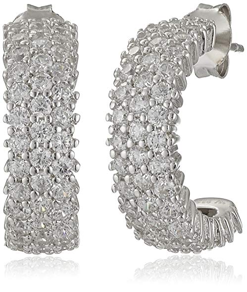 Charles Winston Sterling Silver and Cubic Zirconia Hoop Earrings