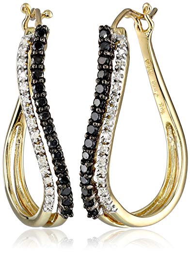 10K Yellow Gold Black and White Diamond Hoop Earrings (1/2 cttw)