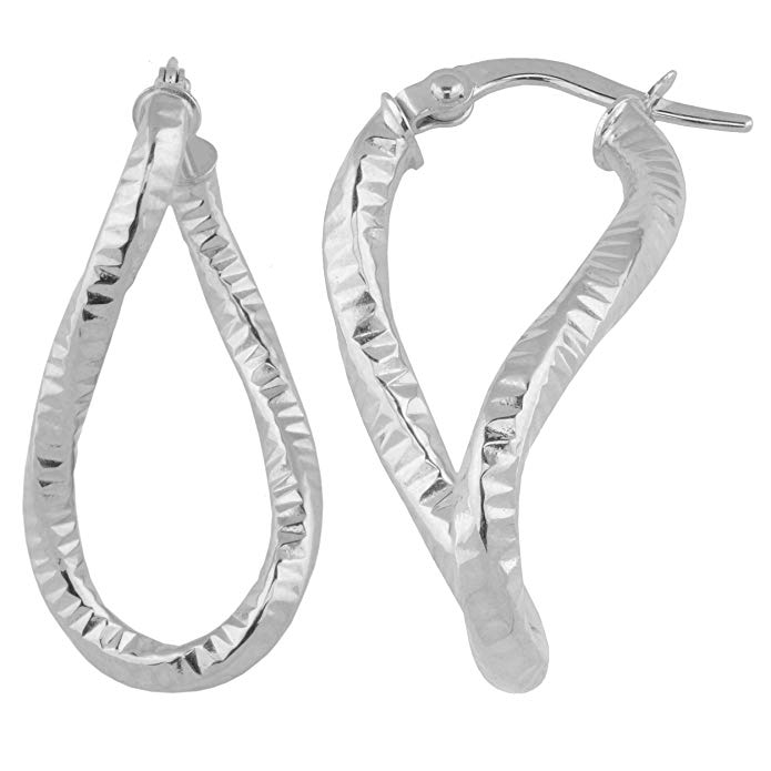 10k Gold Diamond-cut Twisted Elongated Hoop Earrings