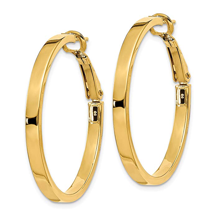 14k Yellow Gold 3x30mm Polished Round Omega Back Hoop Earrings (1.2IN Long)